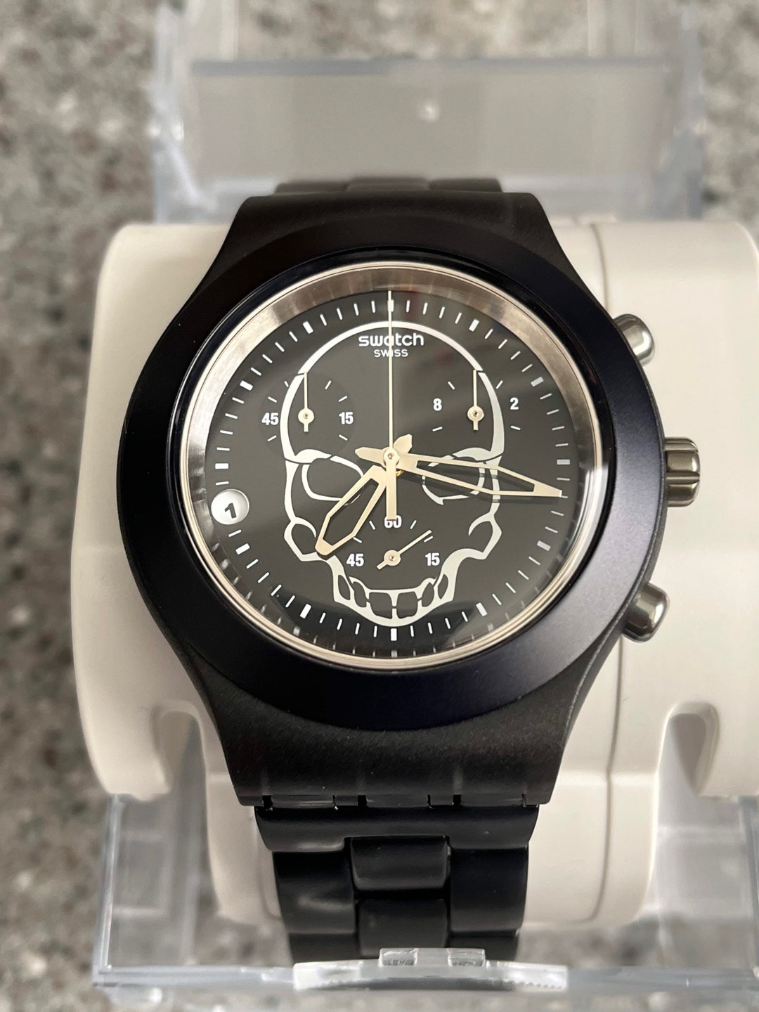 Swatch Watch Full Blooded Skull Halloween Swatch Watch Aluminum Bracelet Chronograph Watch RARE New Never Worn 43mm Face and Battery Etsy Canada