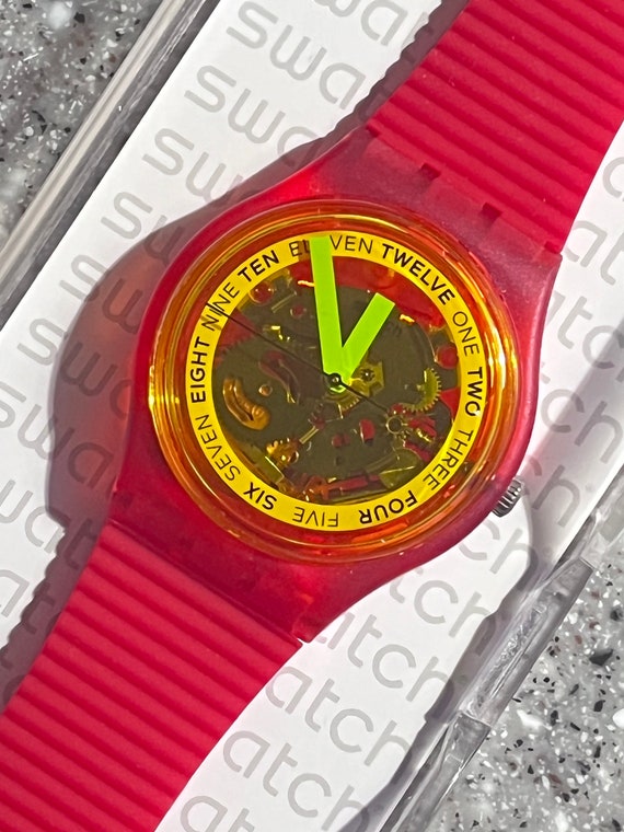 Swatch Watch with Red and Yellow Face Limited Edition Keith Haring Swatch Watch 1985 | eBay main image 3