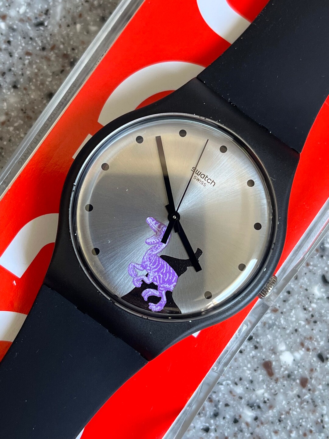 Swatch Watch Dinosaur Called Pinkosaure New Old Stock Never Worn 41mm Newer  Size Running With Battery Jurassic Park Theme Disney Silicone New