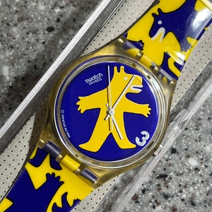Swatch Watch Vintage Bestione GJ112 NEW never worn in original box with battery designed by Gabriella Giandelli 34mm all original bright