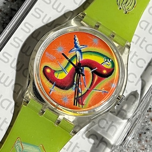 Vintage Artist Swatch Watch by Cisco Jimenez called Stiletto special limited edition pre owned iworking condition with battery 1998 and box