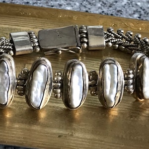 Vintage freshwater pearl sterling silver 925 Italian link bracelet