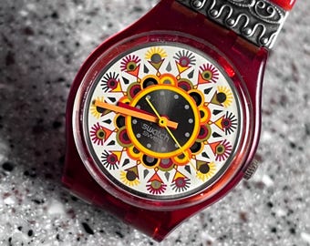 Swatch Watch Colored Lacquer 41mm face RARE red lacquer