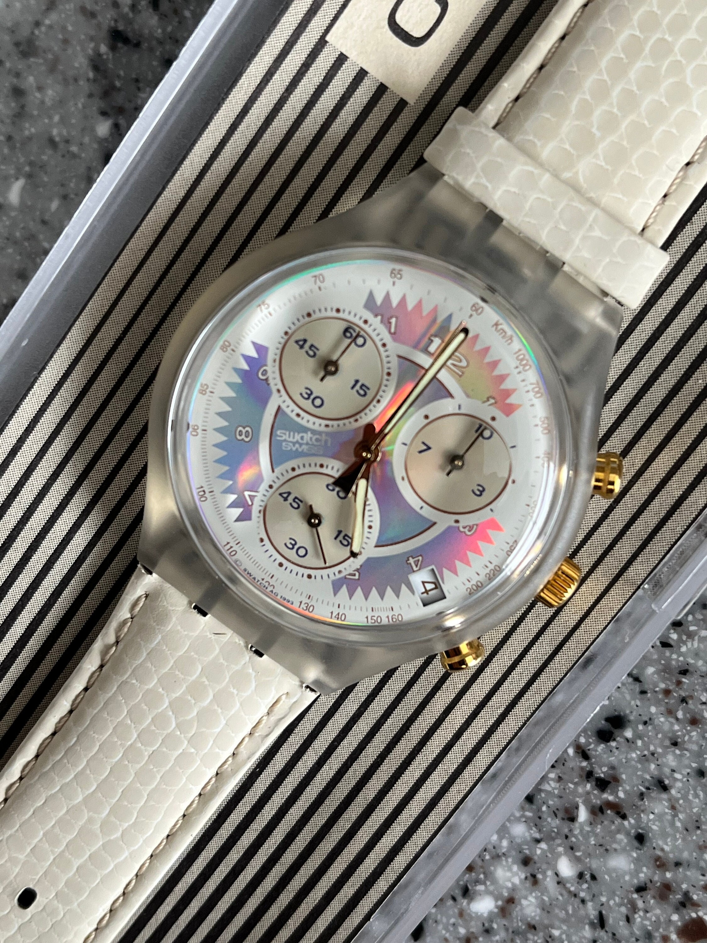 1990s Swatch Watch Whipped Cream SCK400 1993 Holographic Face With