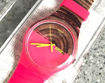 Swatch Watch Vintage New Old Stock SUOP703 Woodkid Unisex New In Box never worn with battery RARE discontinued limited 41mm face