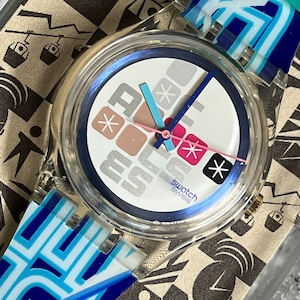 Vintage Never worn NEW 1997 Swatch Access watch Comin True SKK105 34mm with battery in original box  incredible access skipass swatch watch