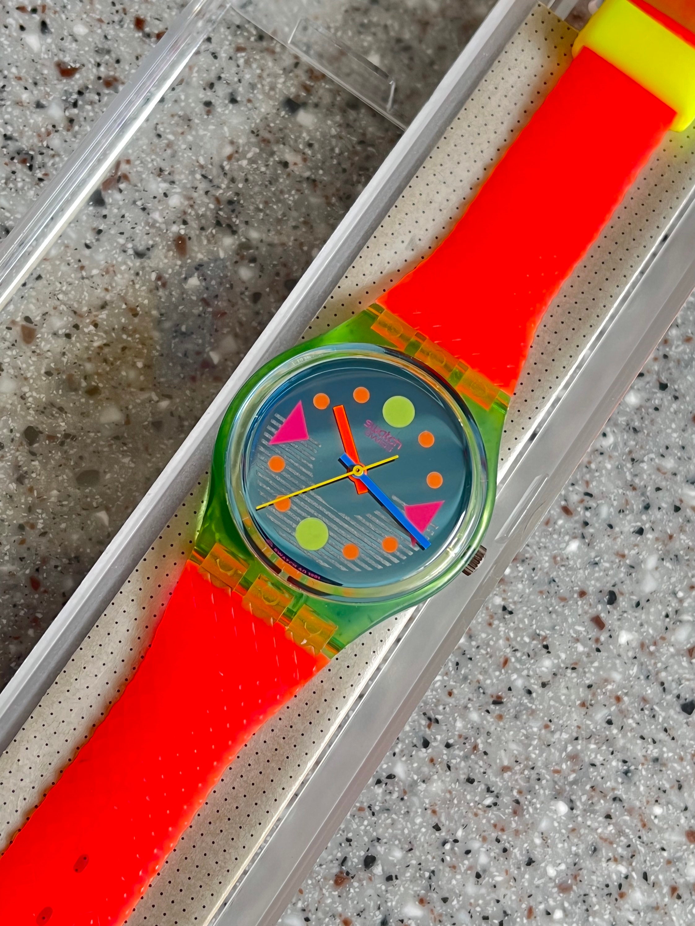 RARE Swatch Watch Vintage Neon Orange Yellow 1990 Swatch