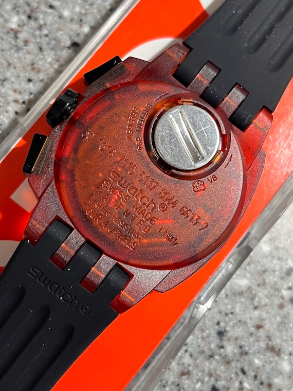 Rare Swatch Watch Chronograph Reddish Black Quartz Analog
