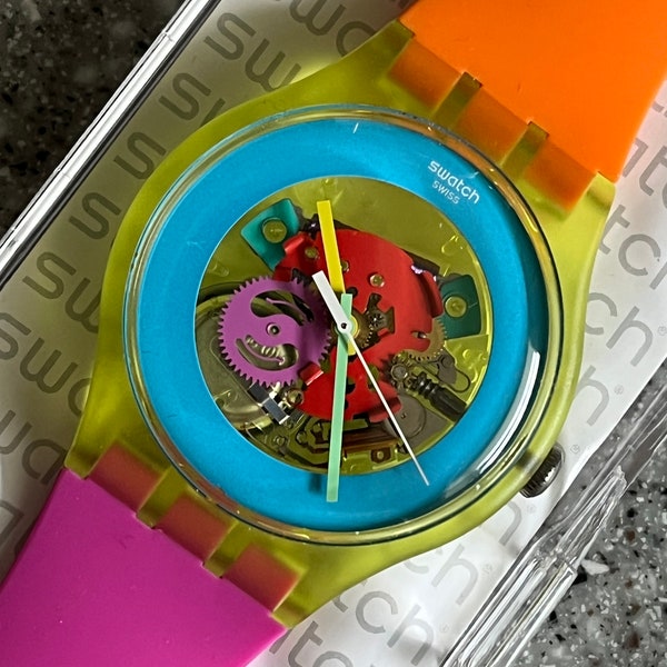 Reloj Swatch vintage lacado, sin usar, con batería y sin reborde, llamado Color Palette SUOJ101, reloj Swatch esqueleto, funciona de maravilla, 41 mm