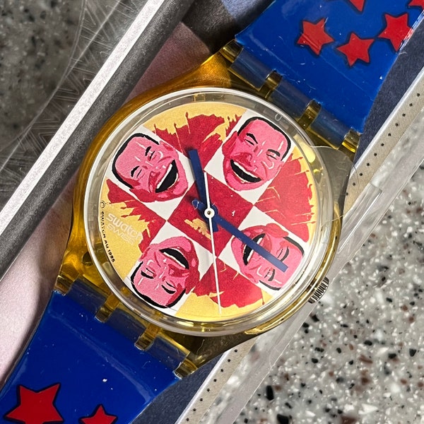 RARO Reloj Swatch Vintage 1996 de 34 mm, serie ARTIST original, diseño Yue Min Jun, nuevo, sin estrenar. Incluye caja y batería.