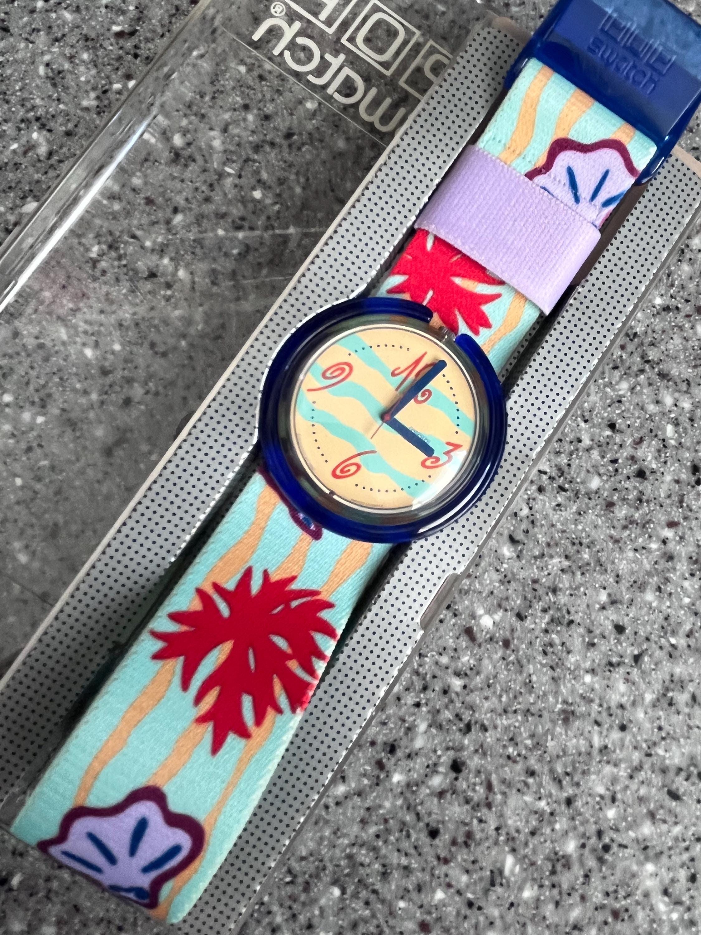 Vintage Swatch Watch Coquillage in Box Unworn With Battery PWK157 Swatch Watch Beach Theme Colorful Band Larger Face POP Swatch Rare POP Etsy UK