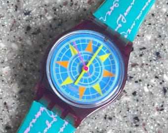 Vintage Club Swatch Watch Blue Pine Wood and Sky or Water 