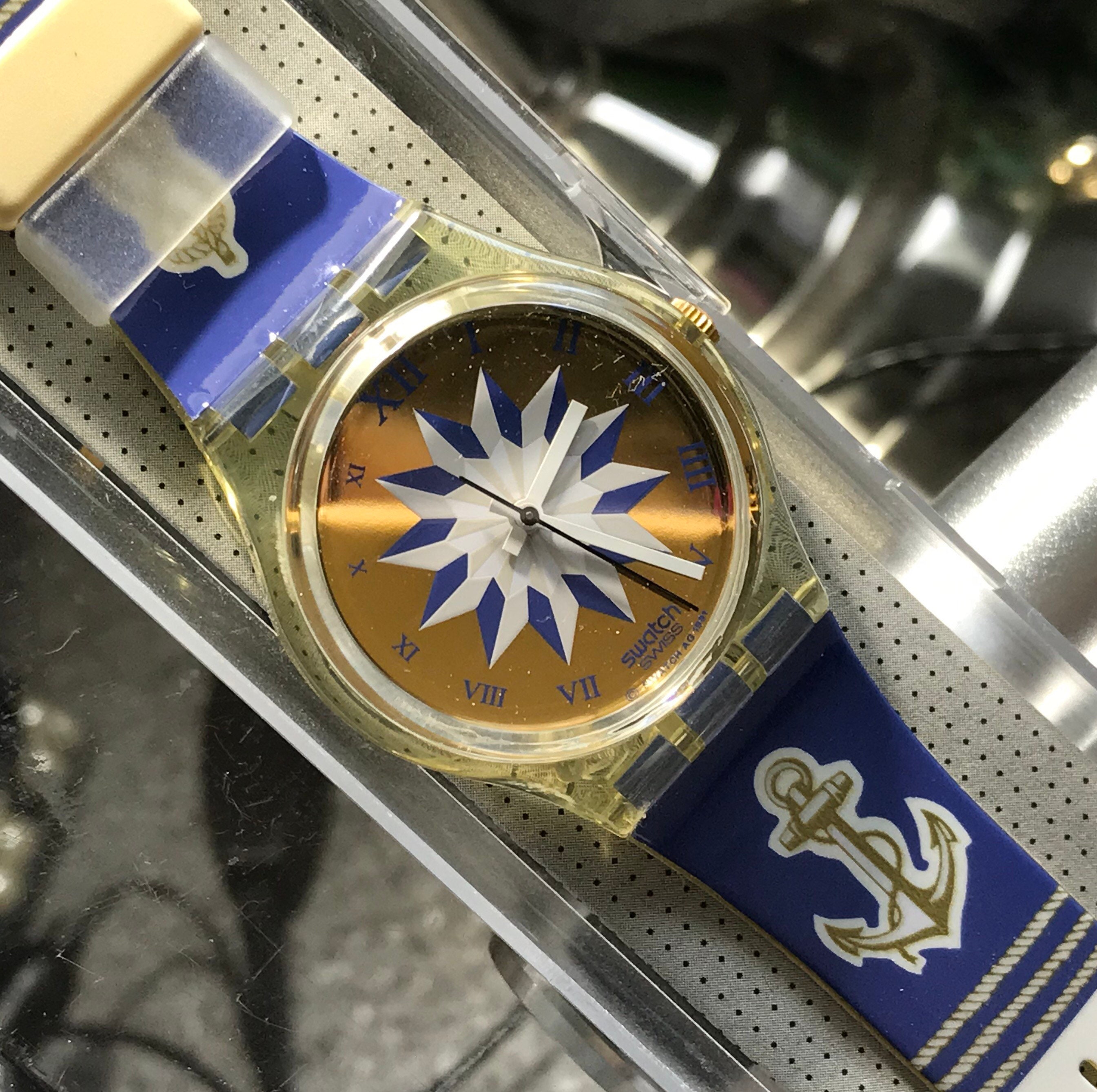 1991 Swatch Swiss Made GK140-Blue Anchorage New Old Stock Original Case Vintage 1992 Swiss Swatch Watch GK140 BLUE ANCHORAGE, 1990s  main image 3
