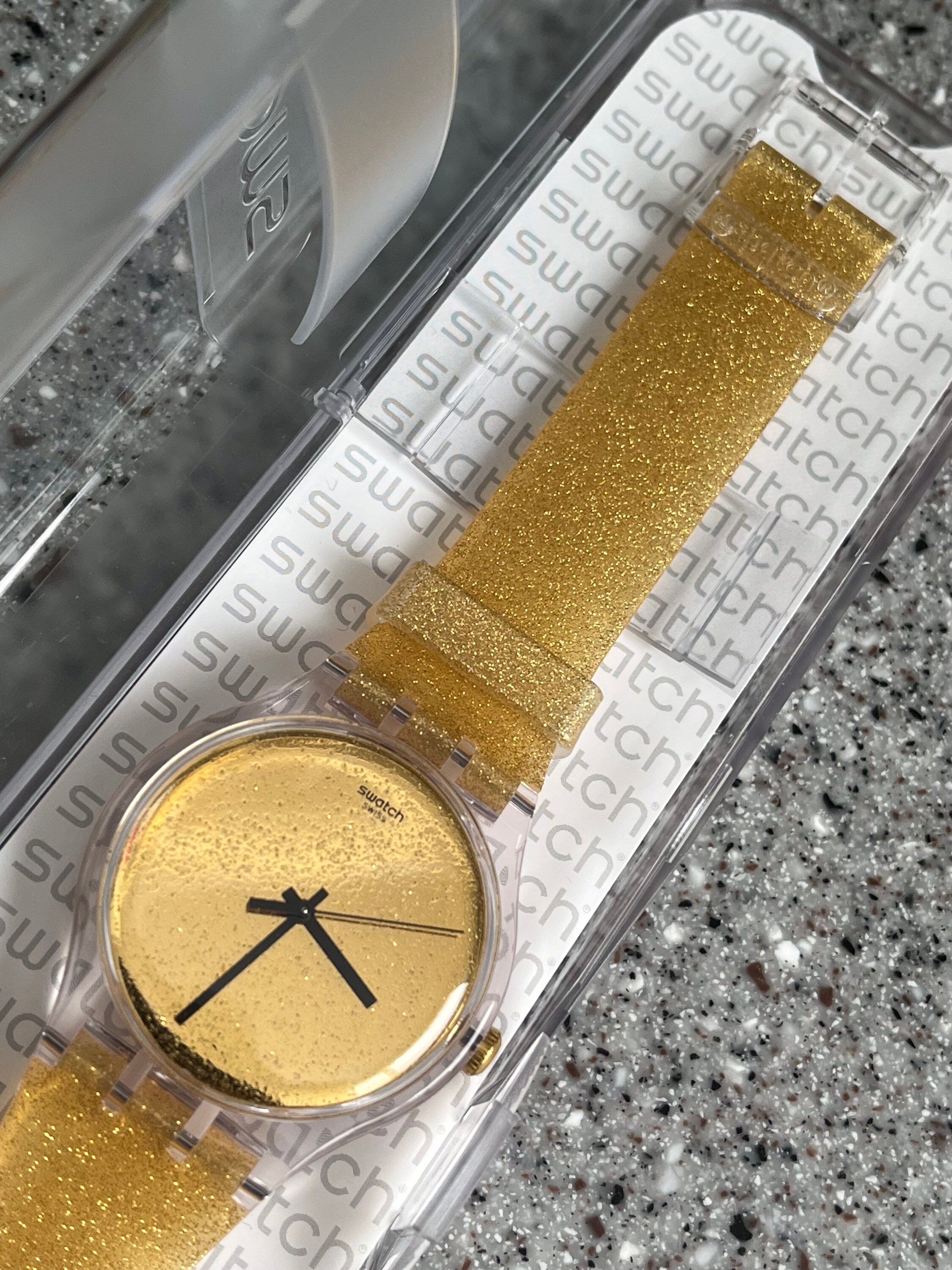 Buy NEW Groovy Glittery Gold Swatch 41mm Larger Watch Unworn
