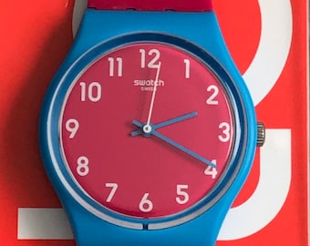 New GS145 Blue Lampone Quartz Vintage Swatch Watch with silicone strap and running