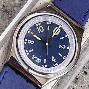 Swatch watch BE POP GX120 Blue Dial Black Band 34mm 1990 Great Condition Working in original box fabulous swatch estate watch blue ORIGINAL