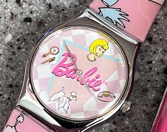 1994 Vintage Barbie Watch with Barbie Box working condition with new battery, running well fun poodle, gloves, suitcase pink boutique design