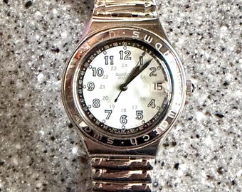 Swatch Irony Big HAPPY JOE Silver YGS413G new and unworn working with battery no box vintage 1993 stainless swatch band