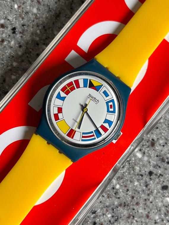 Vintage Swatch Watch 12 Flags GS101 1984 Summer Blue Nautical 