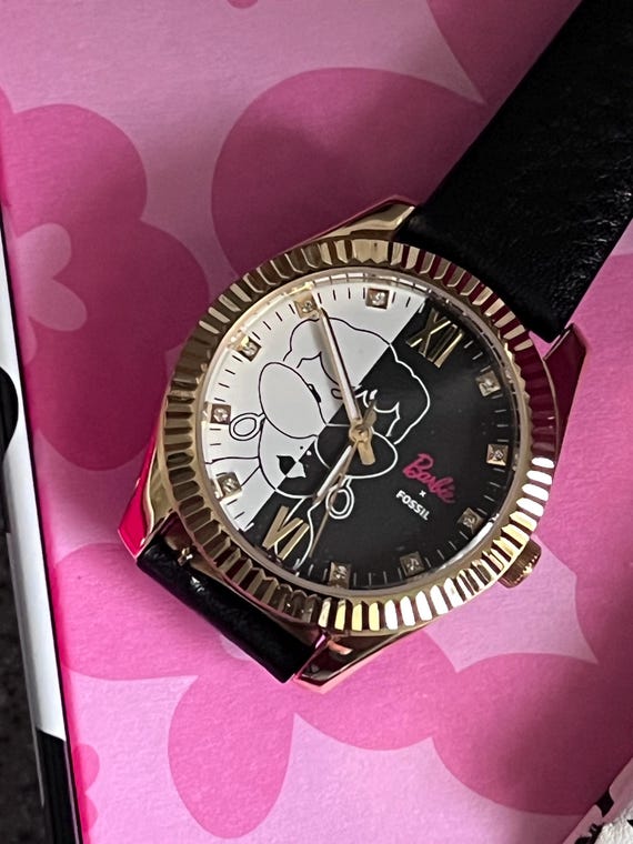Barbie logo Watch with black Band and black dial in pink Barbie box new‎ in box BARBIE NOSTALGIA SIGNATURE WATCH WITH RHINESTONES & BLACK  main image 4