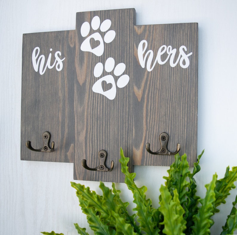 His Hers Dog key holder, key and leash holder, his and hers key holder, key holder for wall, key holder, dog leash holder, key hanger, image 2