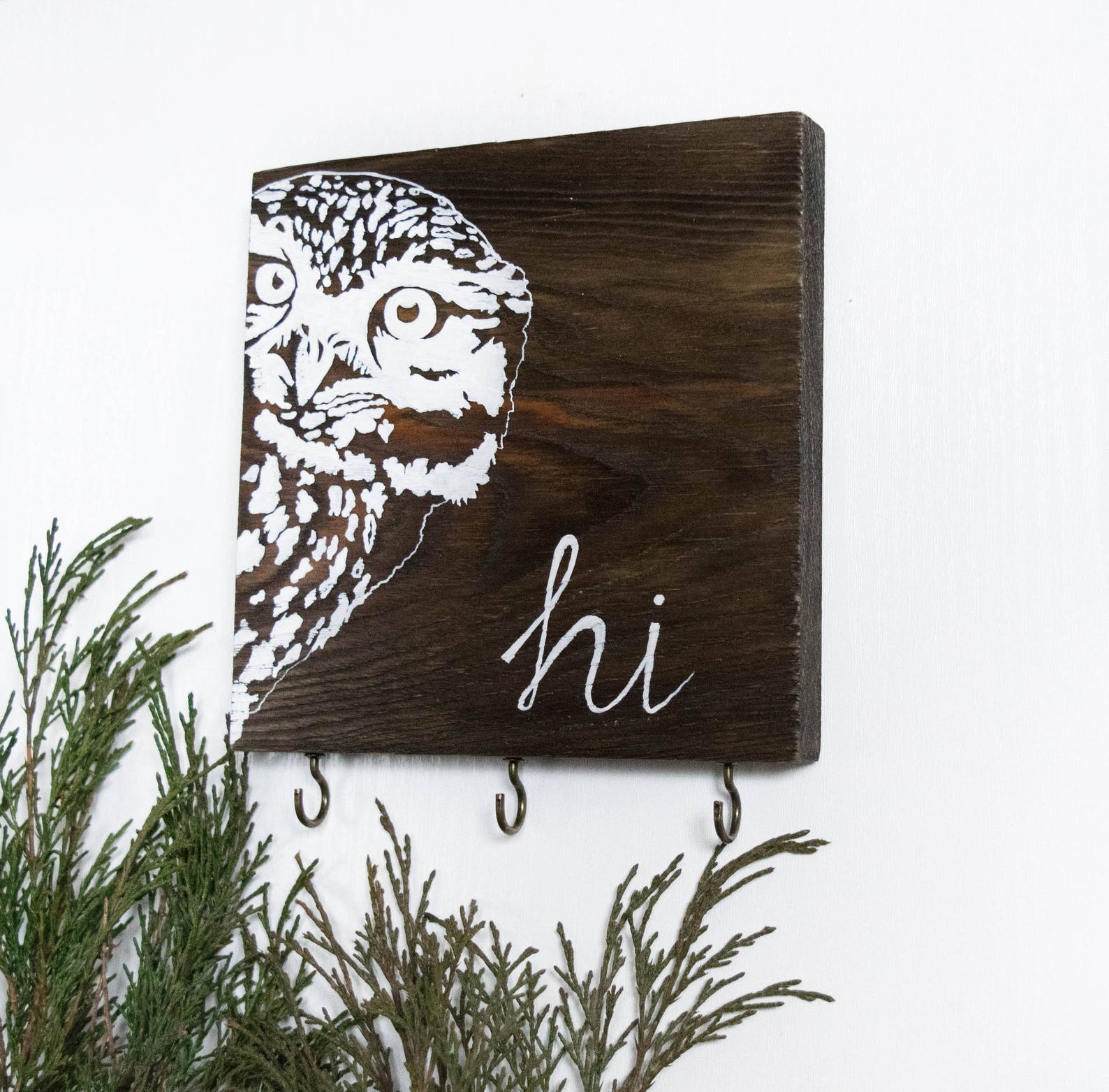 Owl Decor Owl Key Holder Key Holder for Wall Hi Sign Owl Etsy