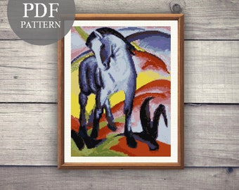 Blue Horse Franz Marc Cross Stitch Pattern. Horse Cross Stitch Pdf. Famous Painting Cross Stitch PDF Pattern. Franz Marc Embroidery