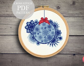 Christmas Ball Cross Stitch Pattern. Snowflake Cross Stitch Pdf. Modern Counted Stitch Pattern. Winter Design. Pdf Instant Download