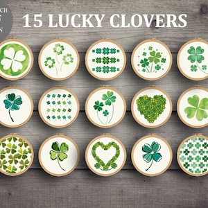 15 Lucky Four Leaf Clovers Cross Stitch Pdf Patterns Set. Clover Cross Stitch Pdf. Counted Stitch Pattern. St Patrick. Pdf Instant Download