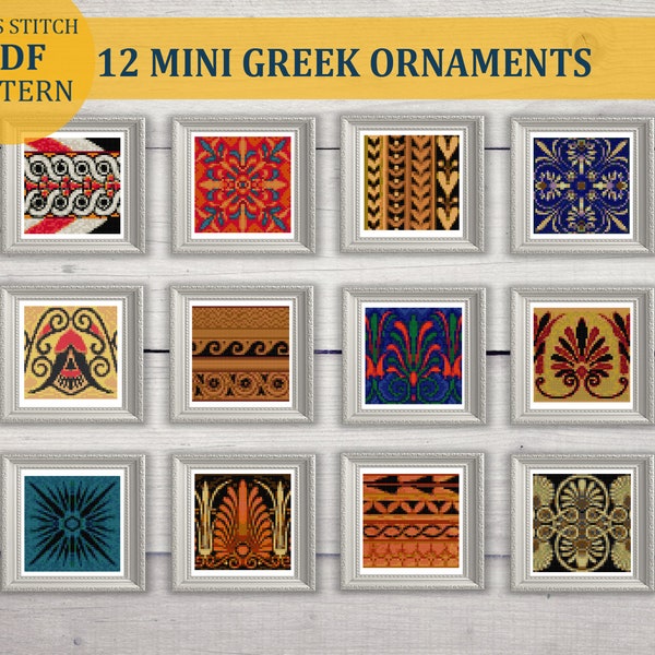 12 MINI Greek Ornaments Cross Stitch PDF Patterns Set. Greek Greece Ornament Pattern Textile Cross Stitch. Antique Greece Motif Culture PDF