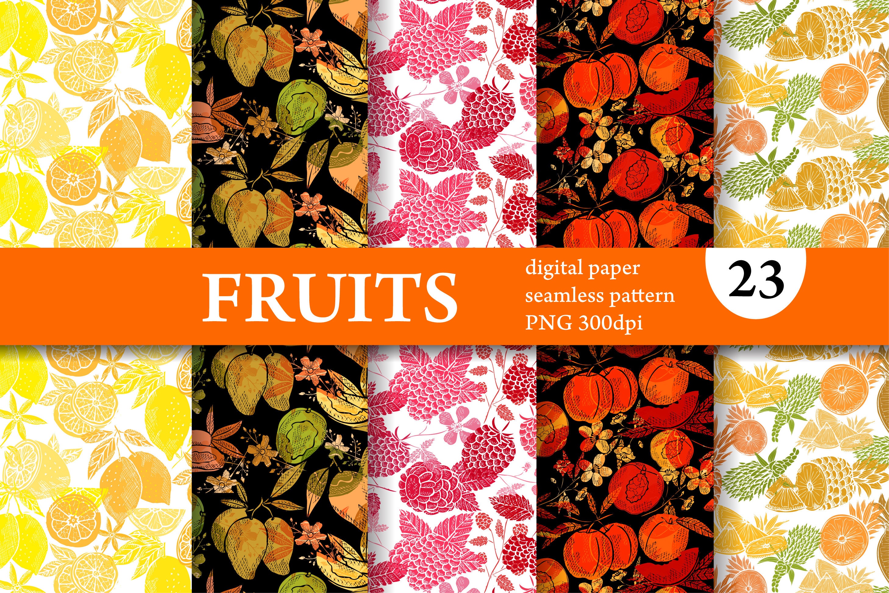 23 Fruits Digital Papers. Fruit Seamless Patterns. Planner | Etsy