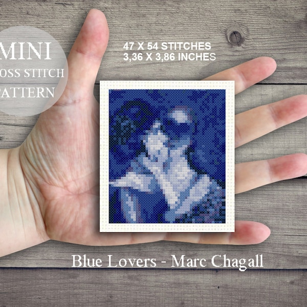 MINI Blue Lovers Marc Chagall Cross Stitch PDF Pattern. Famous Painting Cross Stitch PDF Pattern. Miniature Chagall Embroidery. Love Pdf