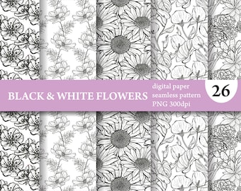 26 Floral Digital Papers. Floral Seamless Patterns. Planner, Fabric, Wallpaper, Gift Wrap, Stationery, Card. Flower Digital Paper