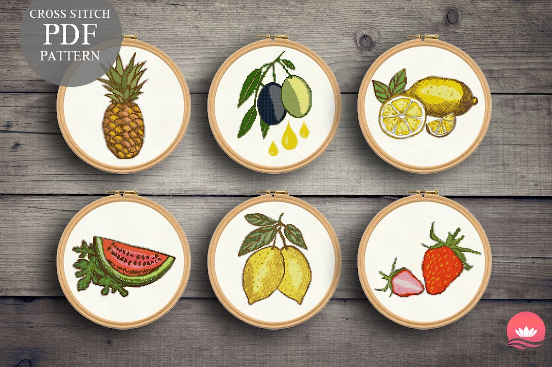 6 Fruits Cross Stitch Patterns Set. Fruit Cross Stitch Pdf Pattern ...