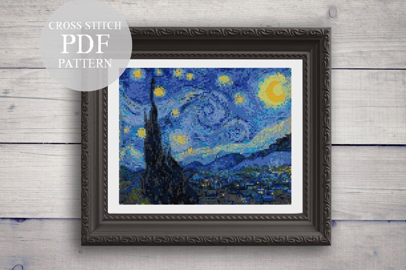 The Starry Night Van Gogh Cross Stitch Pattern. Starry Night Etsy