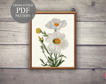 Matilija Poppy Mary Vaux Walcott Cross Stitch PDF Pattern. Floral Cross Stitch Pdf. Poppy Cross Stitch PDF Pattern. FlowerPoppy Design