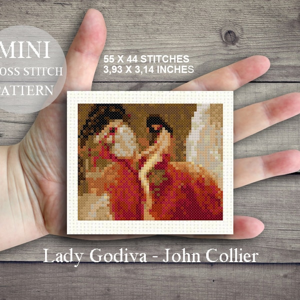 Schema punto croce MINI Lady Godiva John Collier. Pdf Punto Croce Donna. Schema punto croce famoso dipinto. Ricamo Collier