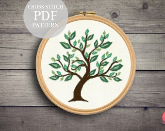 Elegant Green Tree Cross Stitch Pattern. Tree Cross Stitch Pdf. Modern Counted Stitch Pattern. Nature pdf. Pdf Instant Download.