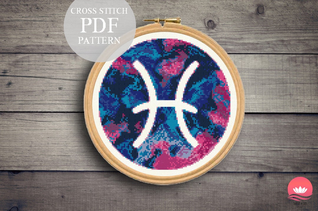 Pisces Zodiac Cross Stitch Pattern. Zodiac Astrology Cross Stitch Pdf