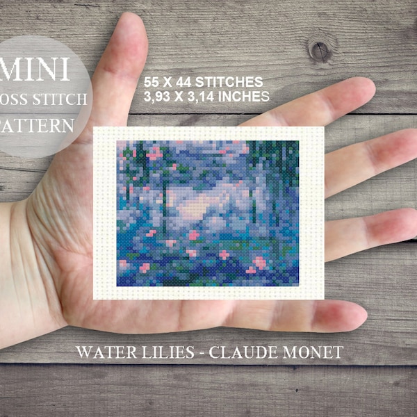 MINI Seerosen Claude Monet Kreuzstich PDF Muster. Berühmte Gemälde Kreuzstich PDF Muster. Miniatur Monet Stickerei. Seerose