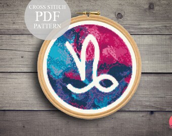 Capricorn Zodiac Cross Stitch Pattern. Zodiac Cross Stitch Pdf. Capricorn Counted Stitch Pattern. Capricorn Sign Design Embroidery