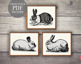 3 Angora, Himalayan, Dutch Rabbits Cross Stitch Patterns SET. Rabbit Cross Stitch Pdf DIY Design. Black Rabbit Chinese Symbol of 2023 Year