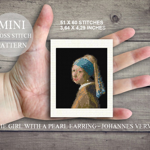 MINI The Girl with a Pearl Earring Vermeer Cross Stitch PDF Pattern. Famous Painting Cross Stitch PDF Pattern. Miniature Vermeer Embroidery