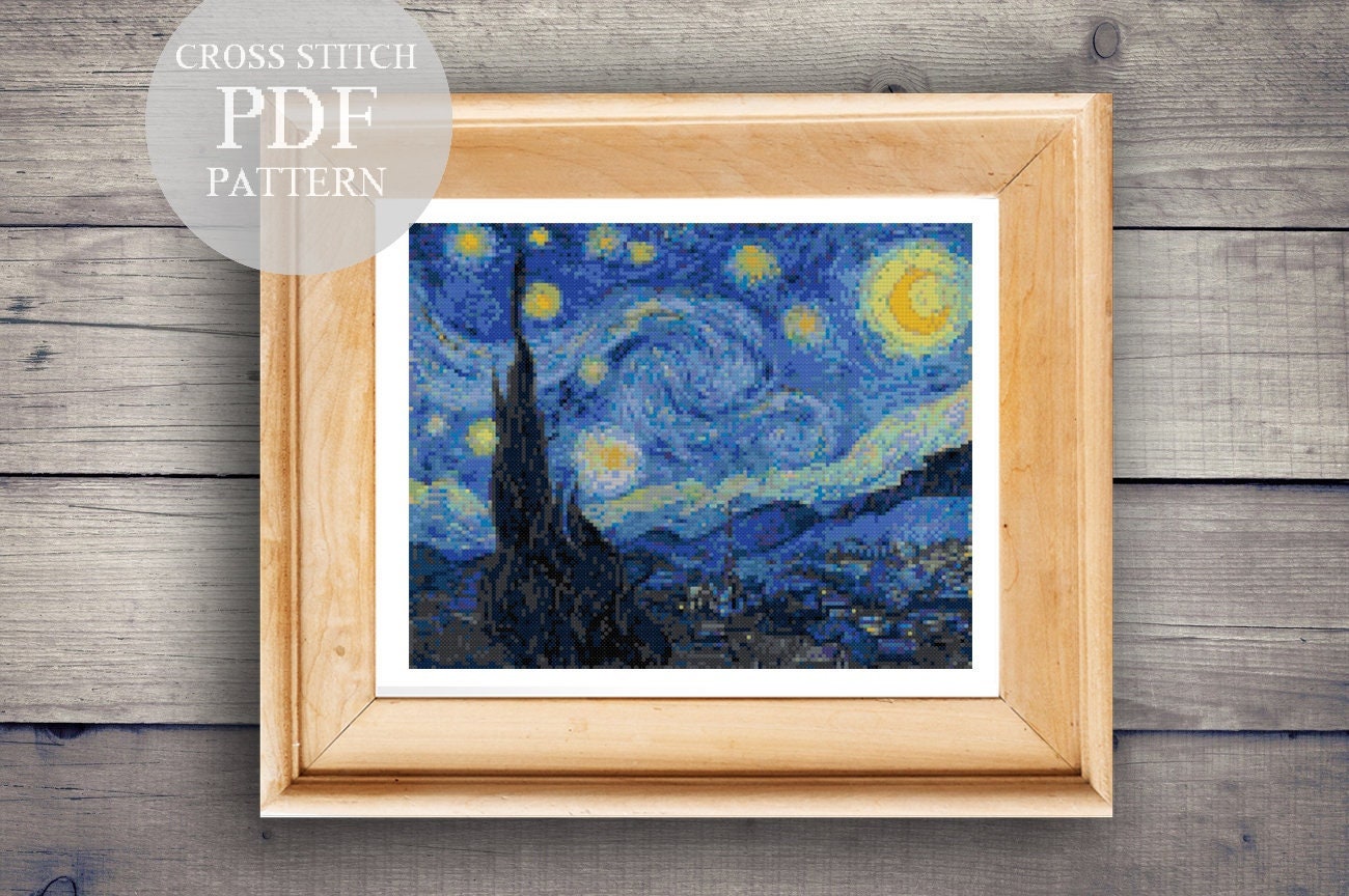 The Starry Night Van Gogh Cross Stitch Pattern. Starry Night Etsy