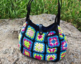 Bolso de crochet Bolso cuadrado multicolor de la abuela Regalo para ella