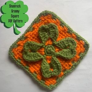 Granny Square Pattern-Shamrock Granny Square- Crochet St. Patrick&#39;s Day - Crochet Flower Blanket- PDF Crochet Pattern - Digital Download PDF