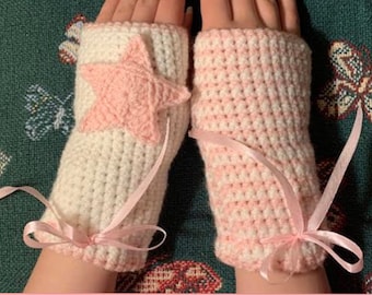 Crochet Fingerless Gloves, Crochet Handwarmers, Cute handwarmers, Cute Pink Fingerless Gloves, Coquette Hand Warmers, Coquette Accessories