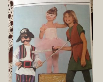 UNCUT Butterick 4010 Boys Peter Pan Captain Hook Pirate and Girls Tinkerbell Ballet Tutu Costumes Fancy Dress Sewing Patterns Age 3 4 5 6