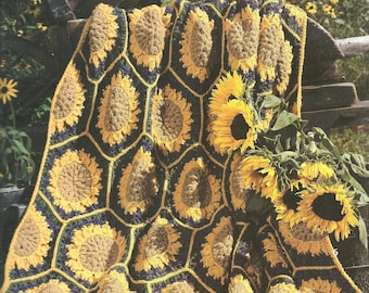 VINTAGE Sunflower Granny Square Pattern- Crochet Baby Blanket - Crochet Sunflower Blanket- PDF Crochet Pattern - Digital Download PDF