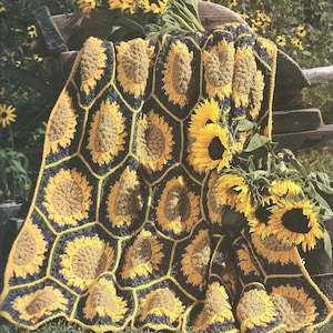 VINTAGE Sunflower Granny Square Pattern- Crochet Baby Blanket - Crochet Sunflower Blanket- PDF Crochet Pattern - Digital Download PDF